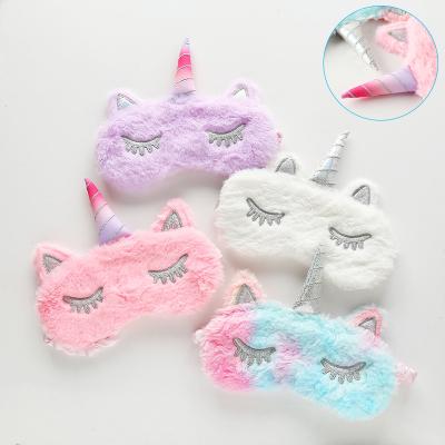 China Dark circles unicorns eye mask for girl sleep kids, cute soft plush rainbow with horn, girls and woman cozy night headbands. for sale