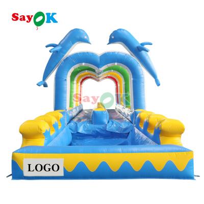 China 39ft Blue Color Slide For Sale Large Commercial Inflatable Urban Water Slides Long For Kids for sale