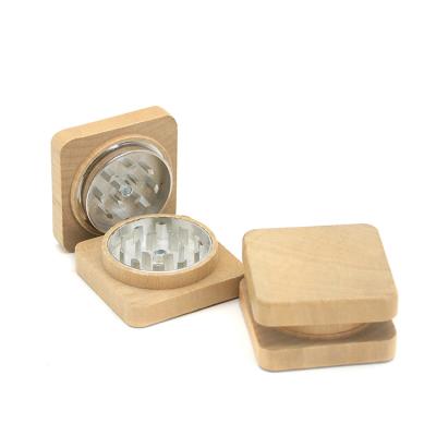 China 2 Piece Wooden Square Smoke Herb Grinder Custom Logo Dry Herb Tobacco Magnetic Wooden Grinder Crusher for sale