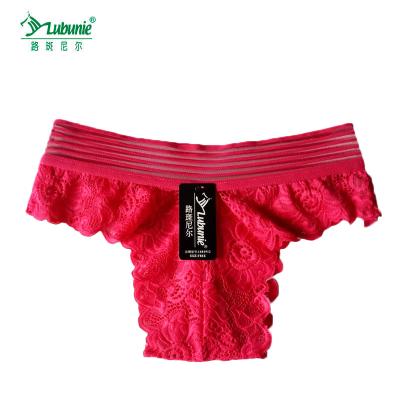 China LABUNIE Antibacterial hot sale plus size sexy lace transparent underwear mid waist panties for women for sale