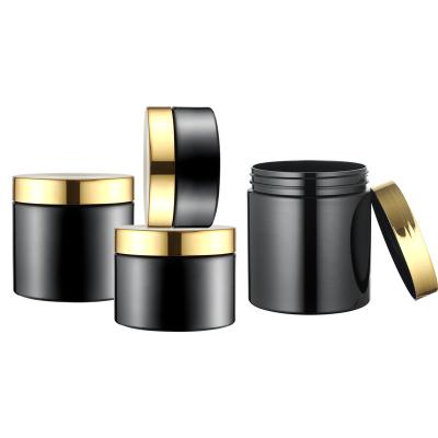 China Skin Care Cream 32 Oz Black Plastic Jars With Gold Foil Lids for sale