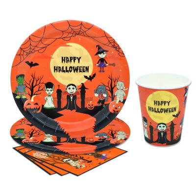 China Disposable Cup Napkin Paper Plates Kits Party Halloween HW Tableware Disposable Tableware For Adult Kid Party Supplies for sale