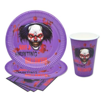 China Disposable Cup Napkin Paper Plates Kits Party Halloween HW Tableware Disposable Tableware For Adult Kid Party Supplies for sale