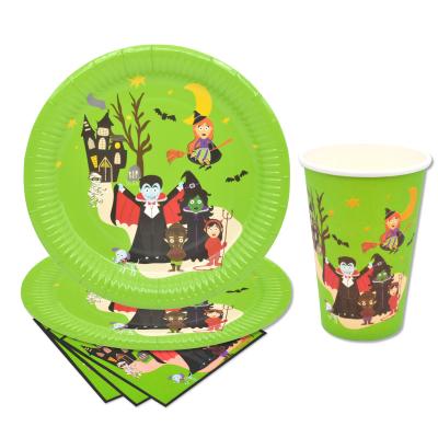 China Disposable Cup Napkin Paper Plates Kits Party Halloween HW Tableware Disposable Tableware For Adult Kid Party Supplies for sale