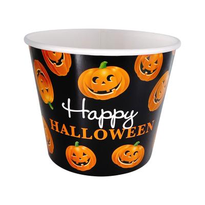 China Disposable Halloween Popcorn Buckets Party Supplies Decorations Pumpkin Disposable Paper Web for sale