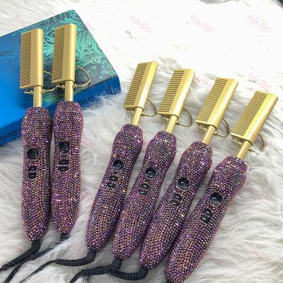 China Logo Private Label Copper Electric Custom Hot Cozy Comb 500 Degrees, Hair Straightener Hot Bling Comb Electric for sale