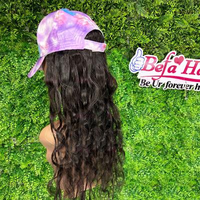 China Fashion Long Black Baseball Cap Wig Thick Sheer Soft Straight Barely Shedding Curly Wig With Cap,Brazilian Virgin Hair Cap Cap Wigs for sale