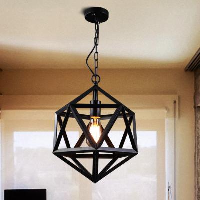 China Black Wrought Iron Ceiling Light Vintage Decorative Chandelier Retro Rustic Hollow Industrial Adjustable Pendant Light for sale