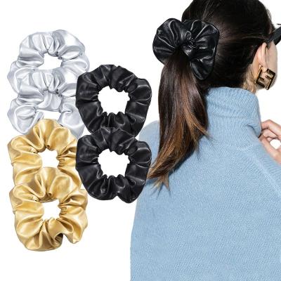 China HOT Selling Fashion Hair Accessories 6PCS/SET Black Silver Rose Gold Scrunchies Girls Women Leather Scrunchies for sale