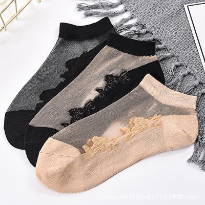 China Fashion Sporty Ice Silk Summer Crystal Silk Socks Women Cotton Breathable Socks for sale