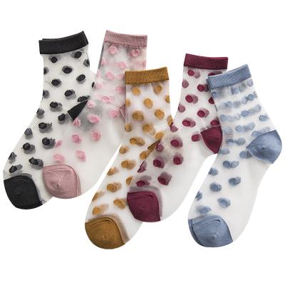 China Polka Dot Crystal Silk Women's Summer Thin Sporty Transparent Glass Stocking Socks for sale