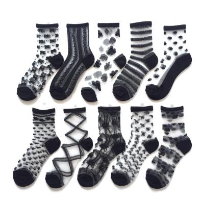 China Women's Glass Black And White Crystal Transparent Silk Socks Sporty Summer Stockings for sale