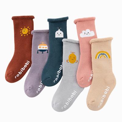 China Cute Terry Fuzzy Cotton High Knee Baby Kids Toddler Socks Cartoon Anti-slip Cheap Antibacterial for sale