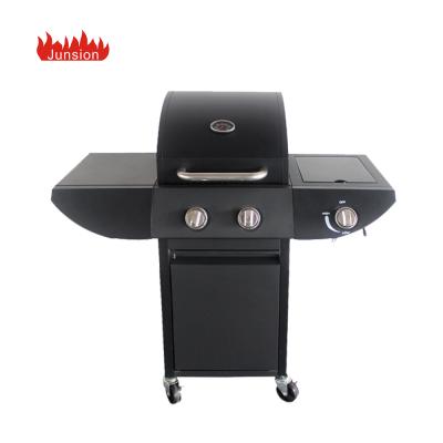 China Easily Assembled 2 Burner Outdoor Powder Coated Steel Cart Gas Grill Smokeless Professional BBQ Grill for sale