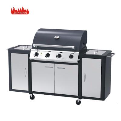 China Height Adjustable Movable Kitchen 4 Burner Outdoor Gas BBQ Grill for sale