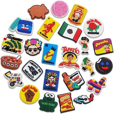 China Mexican Designer Shoes Charms For Croc PVC Shoe Charms Decoration Accessories Custom Flower Logo Christmas Clog Cartoon Letter Clog Charm for sale