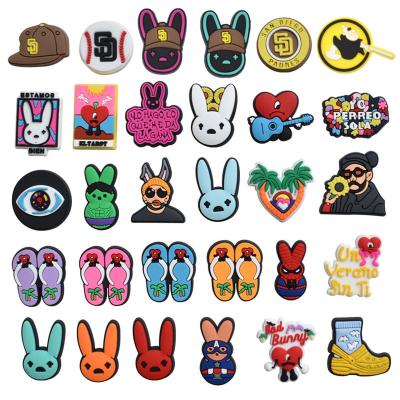 China Shoe Charm Ready To Ship Bad Bunny Badge PVC Shoe Charms Accessories Fit For Shoe Straps Bands Clog Shoe Buckle Ornaments for sale