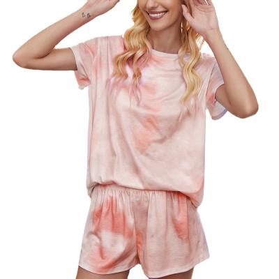 China 2021 European and American summer new women's gradient tie-dyed pajamas short-sleeved breathable home suit for sale