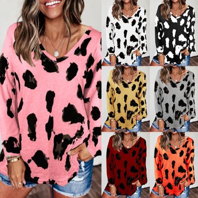 China 2021 new arrivals size leopard print casual T-shirt women long fashion plus sleeve tops ladies blouse for sale