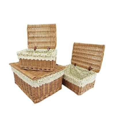 China Sustainable Household Decorative Handmade Set Of 3 Clothes Storage Wicker Natural Dirty Basket With Lid for sale