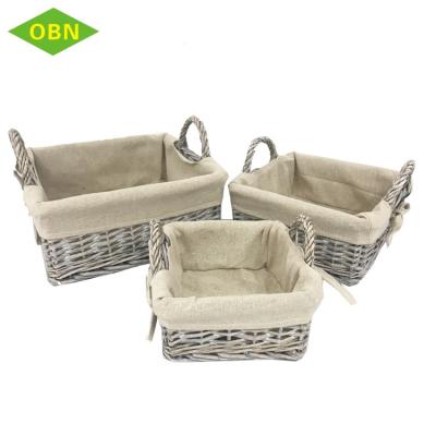 China Viable Home Storage Organization Set of 3 Handled Gray Square Wicker Storage Baskets for Sundries for sale