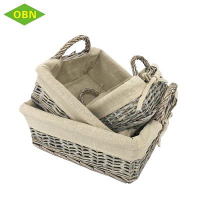 China Sustainable Home Storage Set Of 3 Handled Gray Wicker Sundries Vintage Storage Basket for sale