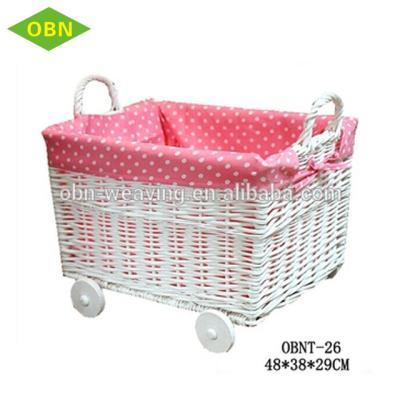 China Europe lined wicker basket with wheels for baby for sale