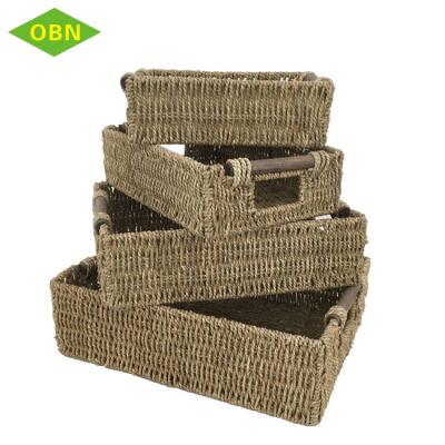 China Sustainable Household Set Natural Handmade Vintage 4 Storage Vegetable Plankton Weave Basket for sale