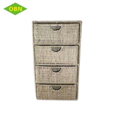 China Sustainable Hand - Woven 4 Tier Sea Grass Basket Storage Drawer Organizer for sale