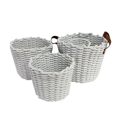 China Sustainable Handmade Decorative Set 3 Cozy Cotton Rope Storage Basket With Handles for sale