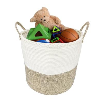 China Large Home Sustainable Folding Woven Cotton Round Rope Storage Basket For Sundries And Toys for sale