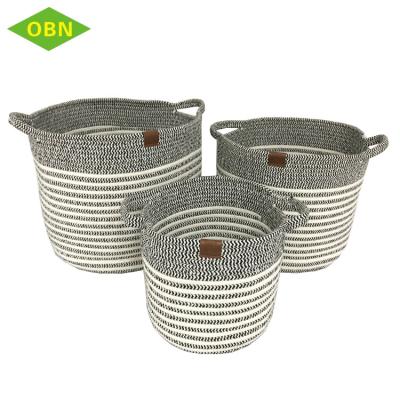 China Sustainable Home Storage Set 3 Customized Cotton Rope Baby Toys Sundries Clothes Storage Basket for sale