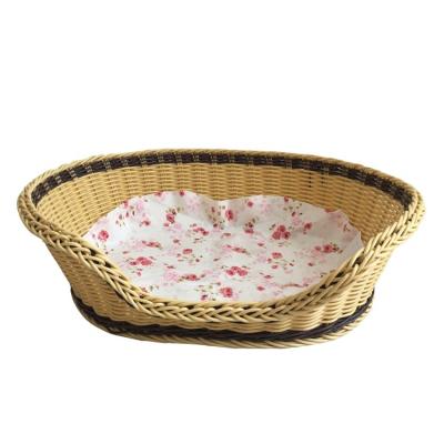 China Viable Chinese Indoor Convenient Placement Cat Bed Plastic Export Supplier Dog Basket With Fabric Cushion for sale