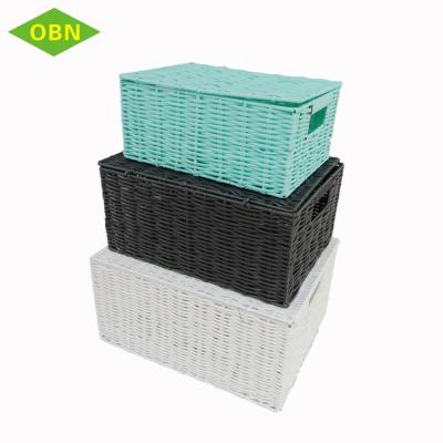 China Sustainable New Arrival Plastic Basket Customize Free Customized Design Baby Clothing And Toy Woven Polypropylene Storage Basket With Lid for sale