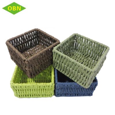 China Sustainable Customized Office Colored Small Paper Weave String Handmade Sundries Storage Basket for sale