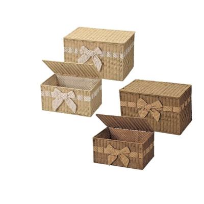 China Household sustainable decorativecolorful Handwoven Paper Rope Storage Set 2 Basket With Lid for sale