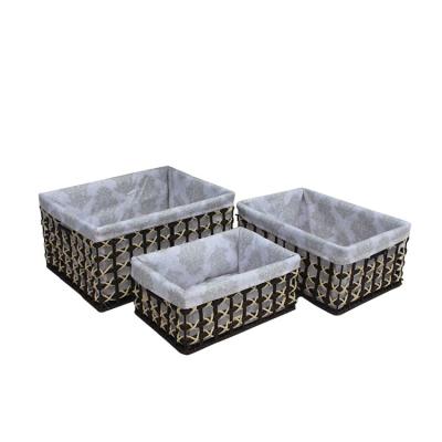 China Sustainable Custom Household Set 3 Rectangular Handwoven Paper Clothes Storage Rope Baskets With Lining for sale