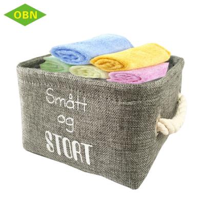 China Sustainable Functional Household Canvas Mini Storage Rectangular Collapsible Tidying Basket for sale