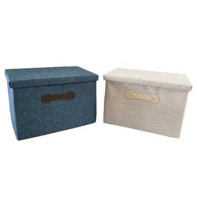 China Viable Household Colored Canvas Cheap Cloth Storage Folding Basket Box With Lid for sale