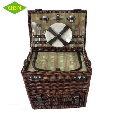 China Food Storage Wicker Material Black Color 4 People Picnic Basket 4 People Wicker for sale