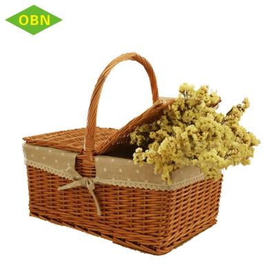 China Sustainable Customized Rectangular Knitting Empty Wicker Picnic Baskets With Handle for sale