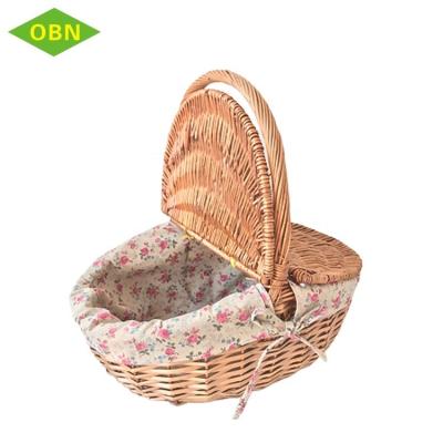 China Sustainable Natural Handwoven Lidded Kids Wicker Empty Picnic Baskets For Sale for sale