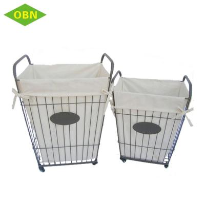 China Hotel traditional metal heavy duty square laundry hamper with wheels for dirty clothes for sale