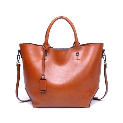 China New Preppy Style Bucket Women Bag European And American Fashionable Women's Large Bag Portable One-shoulder And Fashion Large Capacity Oily Leather for sale