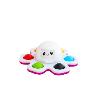 China Creative Face-Changing Decompression Toy Silicone Keychain Fingertip Spinning Eco-friendly Decompression Octopus Top Decompression Popit Toy for sale