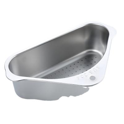 China Modern Kitchen Sink Drainage Triangle Stainless Steel Water Filter Basket Vegetable And Fruit Basket With Suction Cup Storage Rack for sale