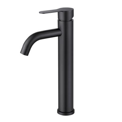 China Sense Faucets Good Quality 304 Stainless Steel High Brushed Black Double Valve Long Spout Basin Mixing Faucet for sale