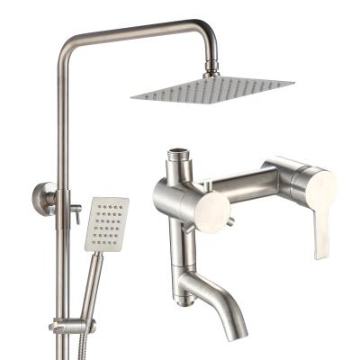 China Contemporary High Quality Two Brushed Exposed Wall Mounted Thermostatic Shower Faucet Shower Set Faucet for sale