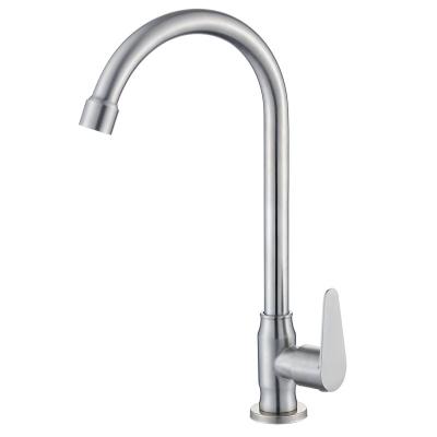 China 304 Stainless Steel Modern Faucet Single Cold Water Kitchen Dish Sink Faucet Rotatable Faucet for sale