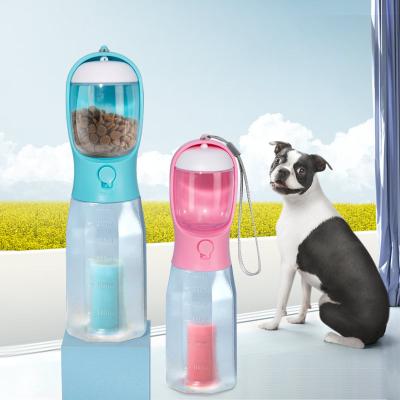 China Sustainable Factory Custom Logo Travel Walking Small Dogs Water Food Bottle Dispenser Pet Portable Drinking Travel Bottle with Poop Bag for sale